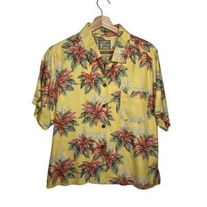 Kylani Bay 100% Silk Vintage Hawaiian Shirt Button Up Yellow Floral Print Sz L